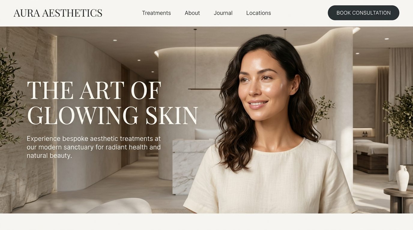 Aesthetics clinic website homepage hero