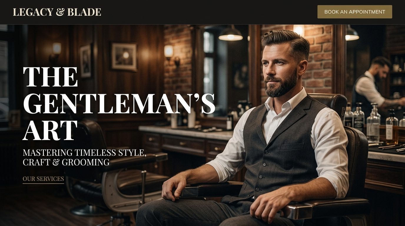 Barbershop website homepage hero