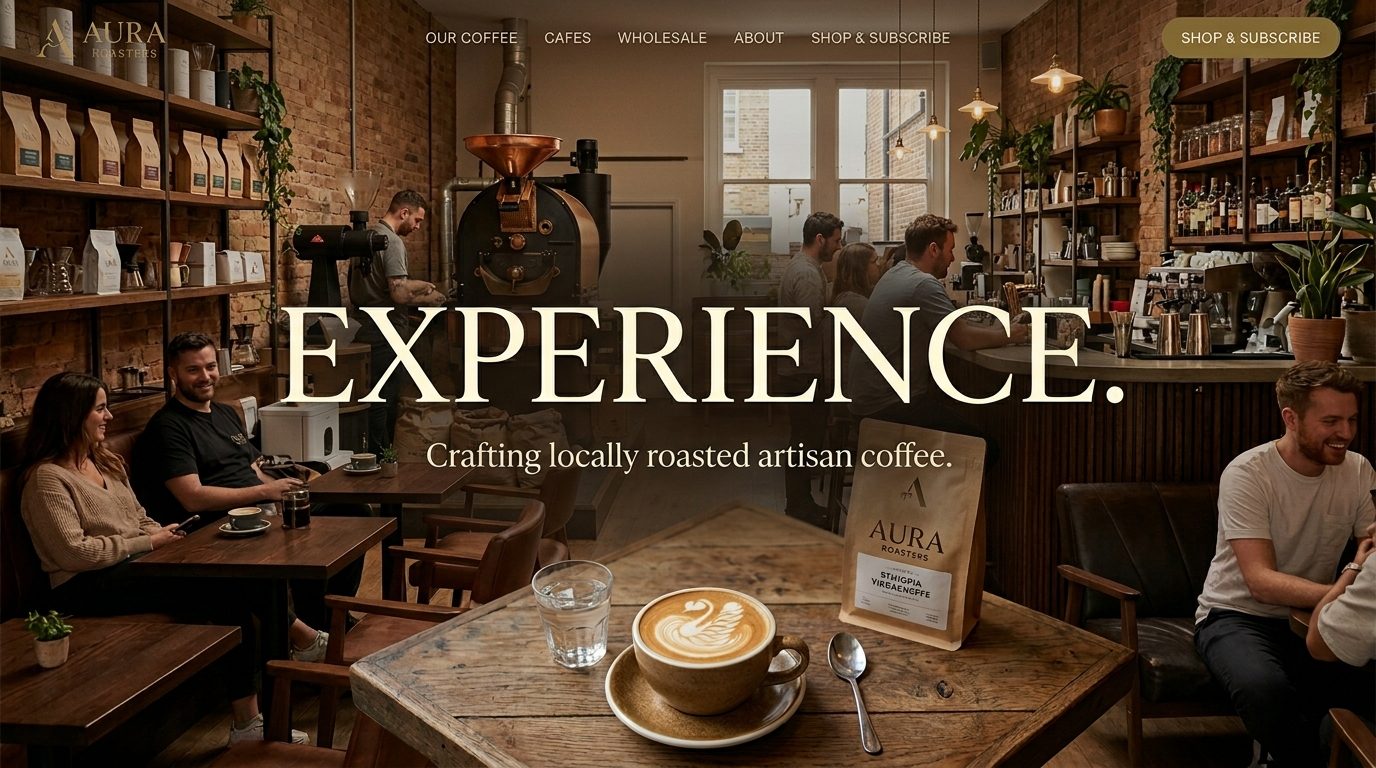 Coffee roastery website homepage hero
