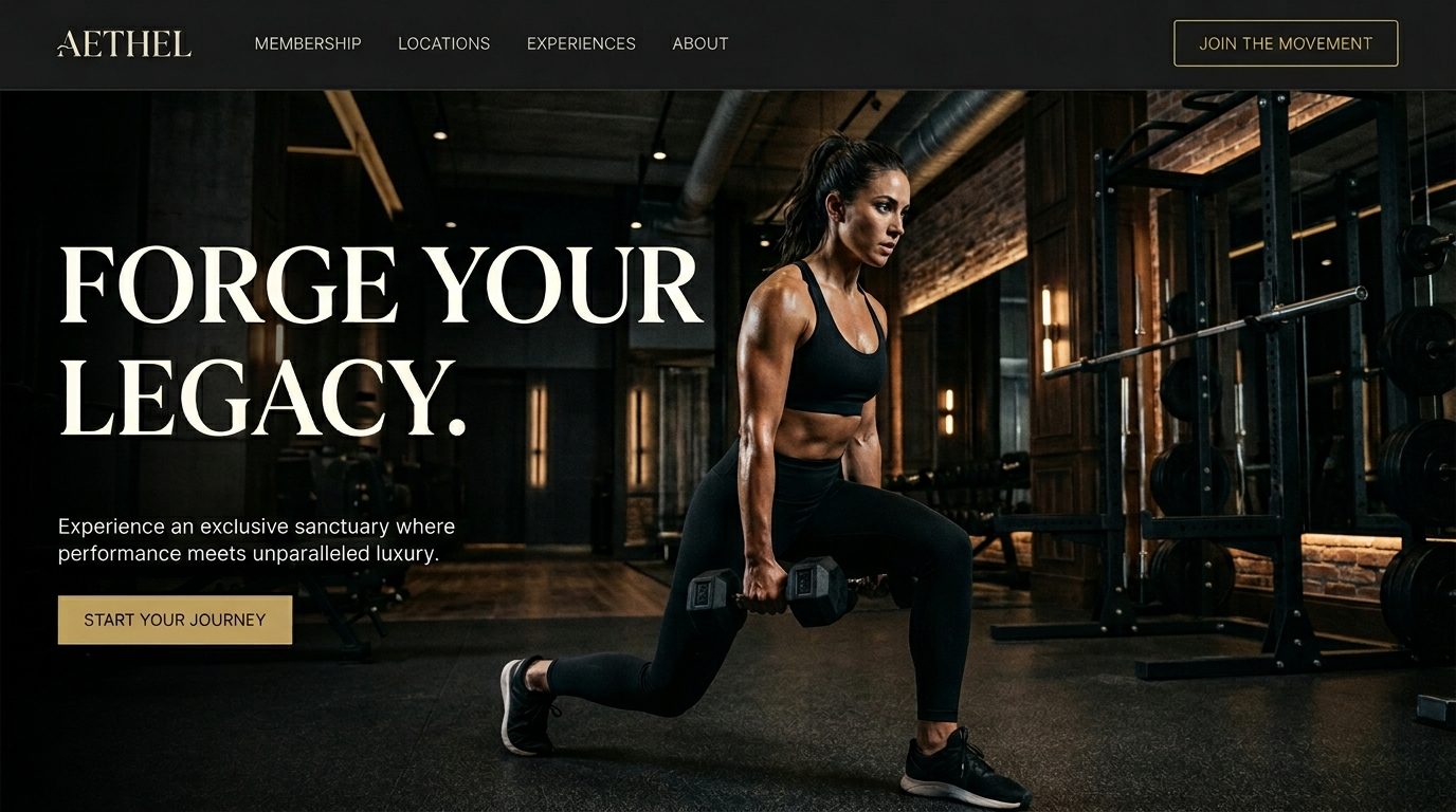 Fitness studio website homepage hero