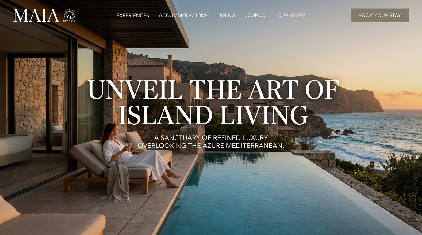 Boutique hotel website homepage hero