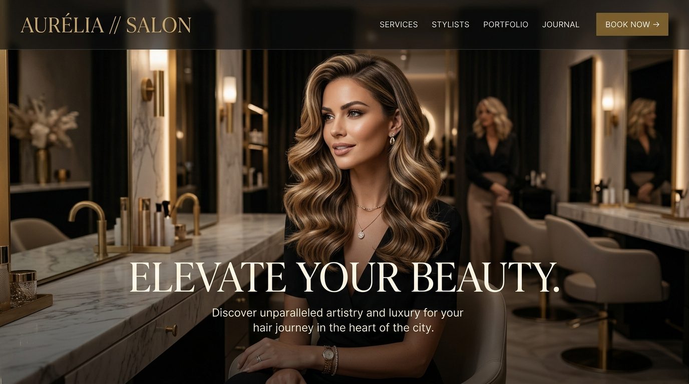 Hair salon website homepage hero