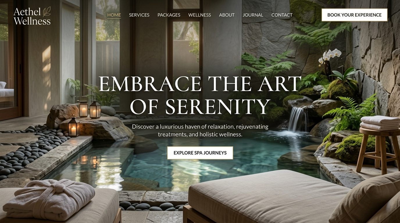 Day spa website homepage hero
